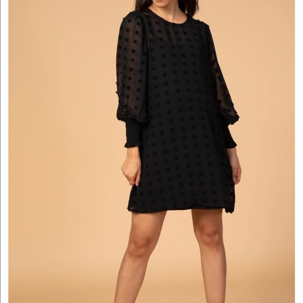 Black Polka Dot Long Sleeve Mini Maternity Dress